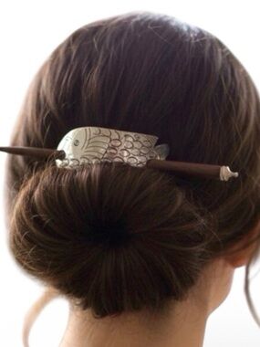 Boho Hair Fork Bun Holder Wood Stick Silver Hair Pin Updo Tool